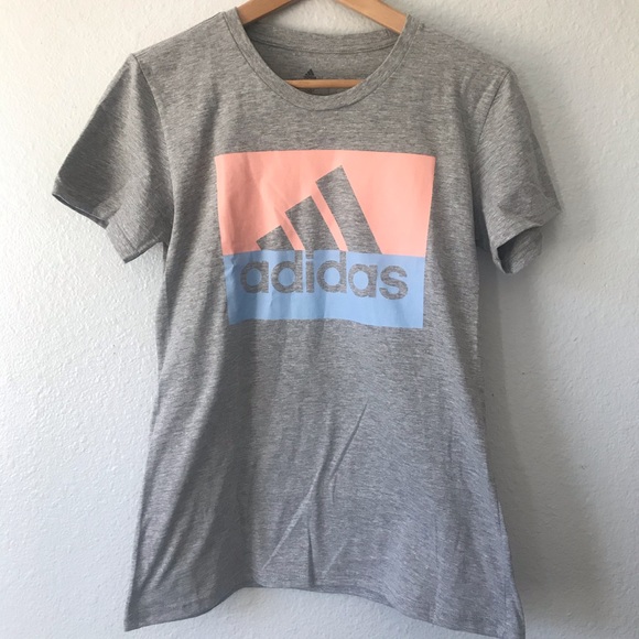 pink and blue adidas shirt